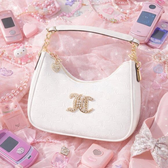 Juicy Couture Handbags - Juicy Couture White Embossed Logo Shoulder Bag NWT JC Rhinestone Purse Y2K